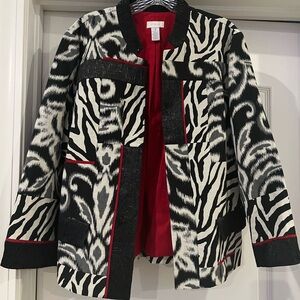 Chico's Black and White Zebra Print Blazer with Red Accents